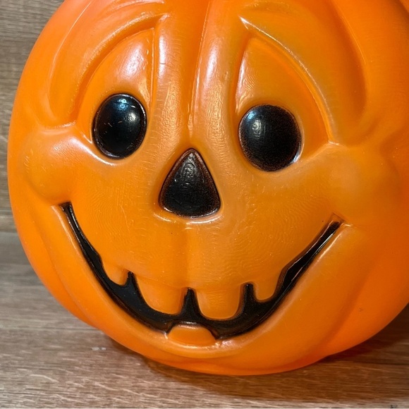 Vintage Halloween Blow Mold General Foam Pumpkin Jack O Lantern Candy Bucket - Picture 7 of 10